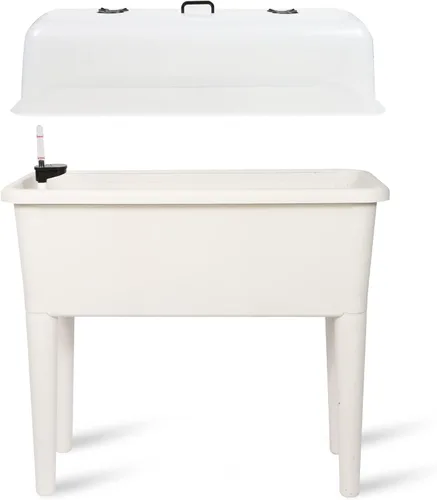 Vista 8 de Dexceder Cama de jardín elevada de riego automático de 13.2 galones con tapa transparente de ventilación, invernadero profundo para verduras, maceta