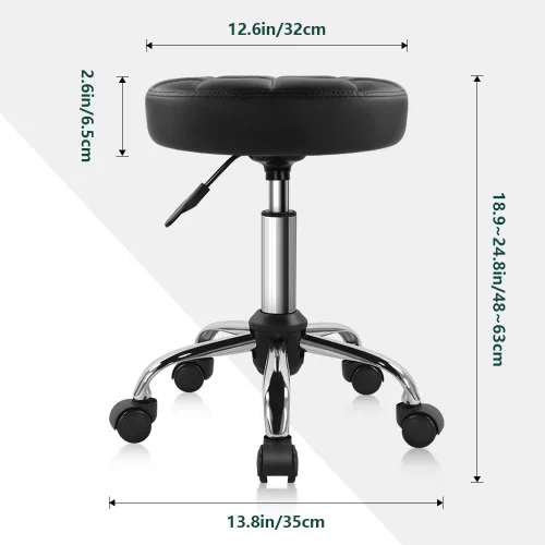 Vista 2 de BFTOU Taburete giratorio clásico negro con ruedas para salón, trabajo, hogar, spa, tienda, ajustable en altura y rentable, silla taburete rodante