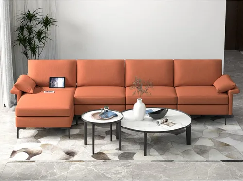 Vista 82 de Giantex Sofá modular de 3 asientos, 100.5 pulgadas de largo convertible con puerto USB y tomacorriente, cojín para reposabrazos, sofá modular