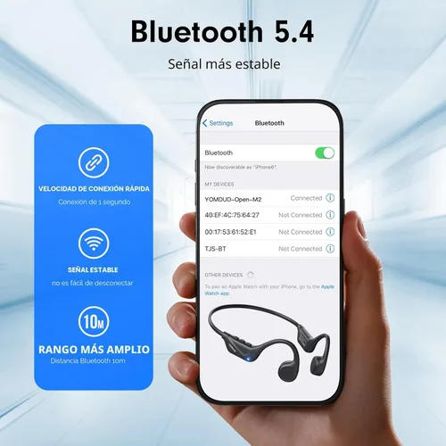 Vista 5 de Auriculares de Conducción Ósea, Auriculares de Oreja Abierta, Auriculares Inalámbricos con Micrófono, Bluetooth 5.4, 10H de Tiempo de Reproducción