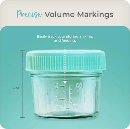 Vista 4 de Mason Bottle Tarros de almacenamiento de leche materna de 4 onzas (paquete de 12) – Recipientes de vidrio reutilizables para alimentos para bebés