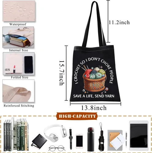 Vista 4 de BDPWSS Regalo de ganchillo - Regalo de tejer I Crochet So I Don't Choke People Save A Life Send Yarn Tote Bag