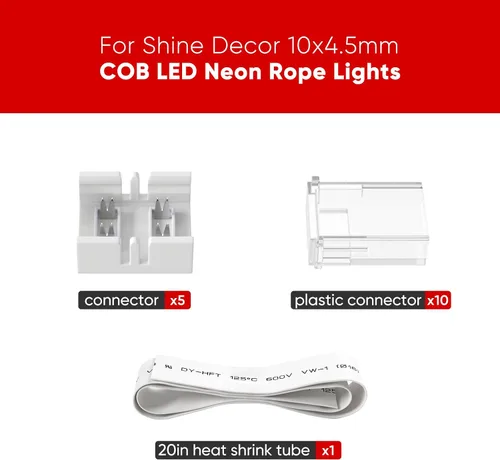 Vista 2 de Shine Decor Paquete de 5 conectores para solo 120 V flexible 0.394x0.177 in COB LED Neon Rope Light