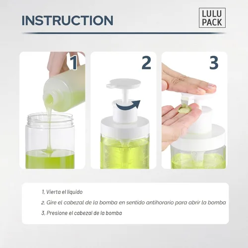 Vista 5 de Lulupack Dispensador de botellas con bomba para jabón, recipiente vacío de plástico de 8 onzas para champú y acondicionador, tarro de loción