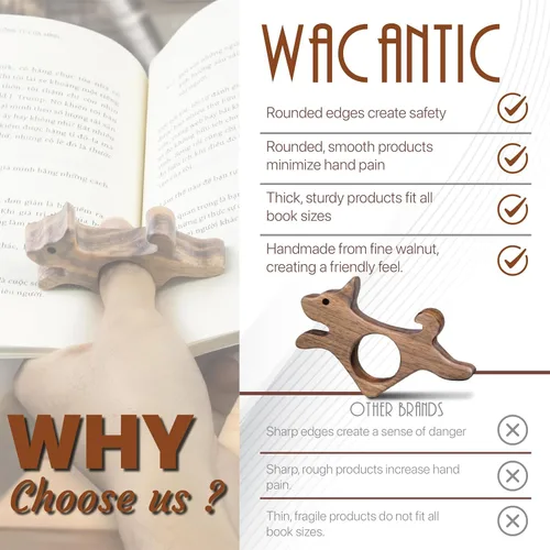 Vista 4 de Sujetapáginas de Libro de Nogal, Soporte de Libro de Madera con Acabado Suave para Lectura, Regalo Ideal para Lectores de Libros, Regalos de Ratón