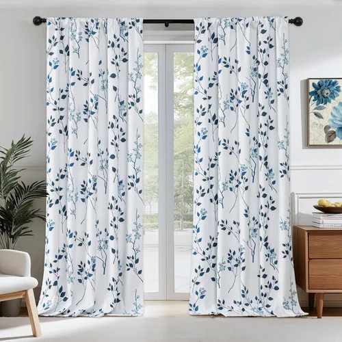 Vista 20 de Beauoop Cortinas Florales 100% Opacas de 54 Pulgadas de Largo, 2 Paneles para Dormitorio, Sala de Estar, Azul Gris y Blanco con Patrón de Flores