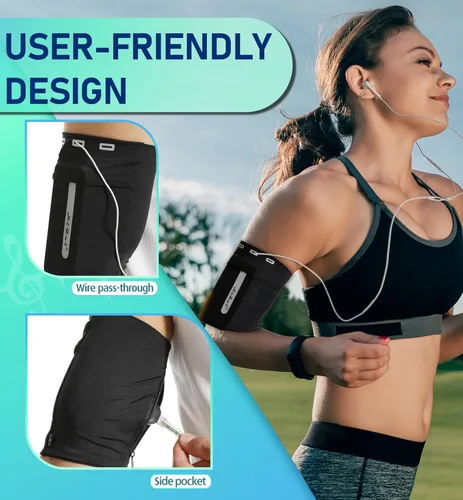 Vista 3 de HiRui Brazalete para Correr Manga Universal Brazalete Deportivo Brazalete para Celular Compatible con iPhone 16/15/14/13/Plus/Pro Samsung Galaxy