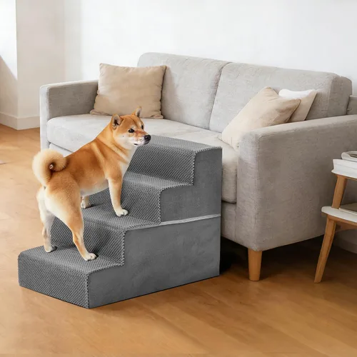 Escaleras de perro de 4 escalones para perros y gatos grandes, escalones de perro de 18 pulgadas de alto para sofá, silla, escalones duraderos Gris