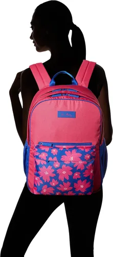 Vista 4 de Vera Bradley Mochila Lighten Up para mujer con bloques de color, rosa Katalina, talla única, Arte Poppies