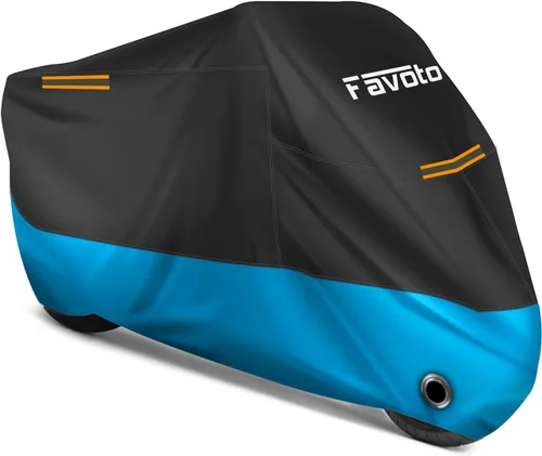 Vista 12 de Favoto - Funda impermeable para motocicleta, universal, reflectante, protección solar para cualquier temporada, con orificios de seguridad y bolsa