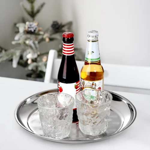 Vista 6 de ZEAYEA Paquete de 6 bandejas redondas de acero inoxidable, bandeja de servicio de barra de 12 pulgadas con patrón de remolino, bandeja plateada