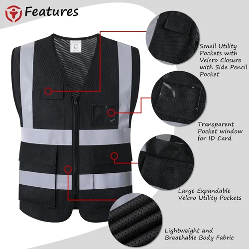 Vista 3 de Chaleco de seguridad reflectante para hombres y mujeres, chaleco de construcción que cumple con el estándar ANSI/ISEA