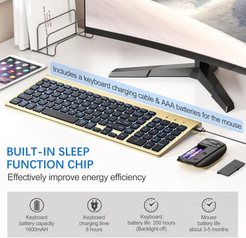 Vista 5 de TopMate Combo de teclado y mouse inalámbricos ultradelgados, 2.4G silencioso compacto USB 2400DPI mouse e interruptor de tijera, juego de teclado