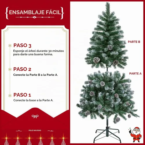 Vista 7 de Yaheetech Árbol de Navidad artificial de 4.5 pies, árbol de Navidad flocado con 35 piñas, 412 puntas esmeriladas, árbol predecorado para decoración