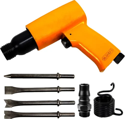 Vista 9 de Kit de martillo neumático, con cincel de aire de 5 piezas, herramienta de martillos neumáticos con reducción de vibración para trabajos metálicos
