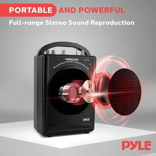 Vista 2 de Sistema de altavoces PA y micrófono Pyle PWMA200 compacto e inalámbrico, Rojo, talla única