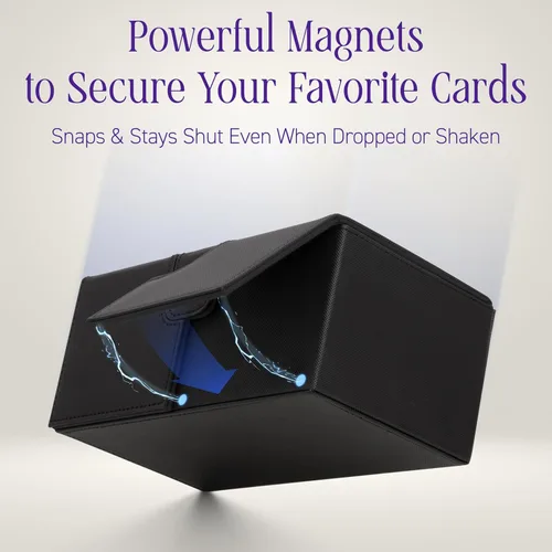 Vista 6 de Caja de cubierta MTG Commander con carga doble lateral y bandeja para dados – Estuche de cubierta Magic the Gathering Vault para TCG, Lorcana y más