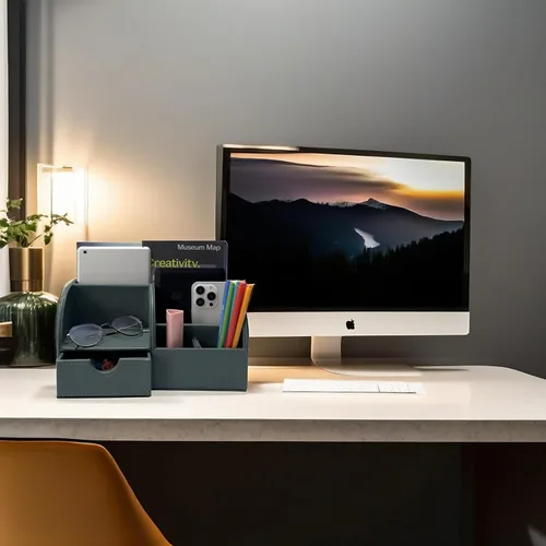 Vista 21 de UnionBasic Organizador de escritorio - Caja de almacenamiento multifuncional de cuero para escritorio con soporte para bolígrafos - Para tarjetas