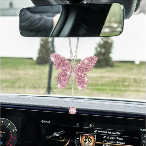 Vista 13 de zipelo Accesorios para el auto con diamante en forma de mariposa brillante, dijes de cristal para el espejo retrovisor del auto para mujeres