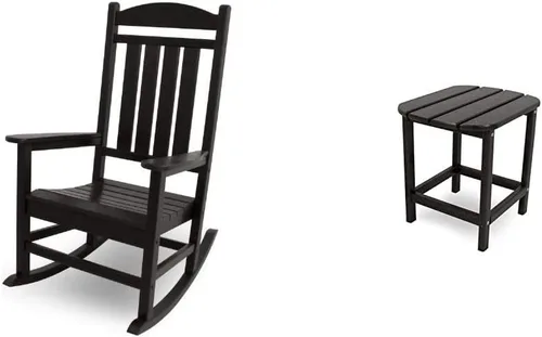 POLYWOOD R100BL - Silla mecedora presidencial, color negro y SBT18BL South Beach de 18 pulgadas, mesa auxiliar para exteriores, color negro