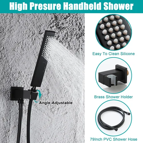 Vista 13 de SKOWLL Shower System with Tub Spout Bathroom Tub and Shower Faucet Combo Wall Mount 12 Inch Black Shower Head and Handle Set, Display Shower Valve