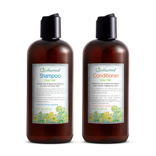 Just Nutritive Gray Hair Shampoo and Conditioner Set, Natural Kit for Gray Hair, 16 oz Each Product