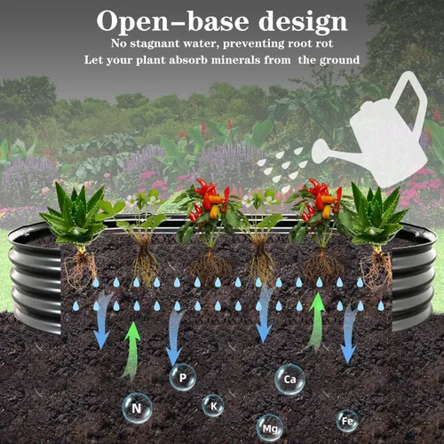 Vista 4 de Cama de jardín elevada, 4 x 2 x 1 pies, cama elevada de metal para exteriores, cama elevada de metal para verduras, flores, hierbas