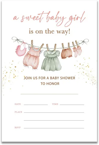 YIDOU Ropa de bebé boho para niña, invitaciones para fiesta de baby shower, invitaciones para fiesta de baby shower, tarjetas de 20 invitaciones y