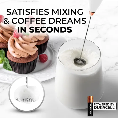 Vista 2 de Zulay Kitchen - Espumador de leche eléctrico de mano con pilas AA Duracell batidora de bebidas resistente para café, latte, capuchino y más