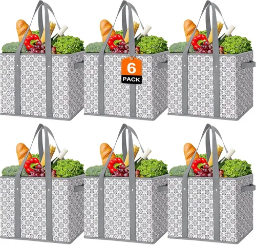 Vista 19 de WISELIFE Bolsas reutilizables para comestibles [2 unidades], bolsa grande para comestibles, resistente al agua, bolsa de compras plegable para ropa