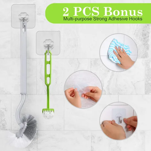 Vista 5 de 2 cepillos curvos para inodoro sin soporte para limpieza profunda de baño, cepillo de inodoro duradero debajo del borde, cepillos de limpieza