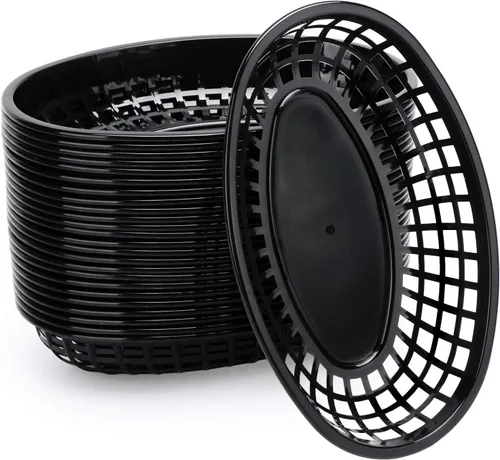 Vista 9 de EUSOAR Bandejas de plástico para servir, 6 cestas de alimentos de 9.4 x 5.9 pulgadas para servir, cestas de pan reutilizables para suministros