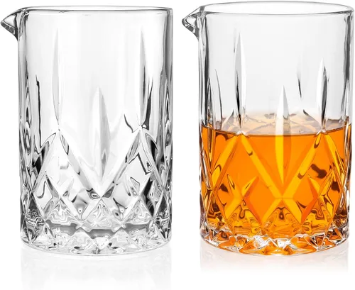 Paquete de 2 vasos mezcladores de cóctel, vasos mezcladores de cristal de 18.5 onzas, accesorios de fondo grueso para whisky Manhattan Martini