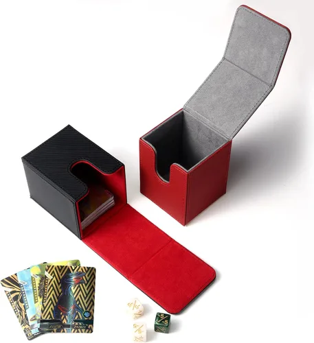 Vista 3 de Weewooday 2 Cajas de Cartas de Mazo de Cuero de Gran Tamaño Caben Más de 100 Cartas con Fundas Juego de Mazo para Cartas Coleccionables Jugables