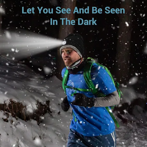 Vista 3 de HIGHEVER Gorro LED con luz, regalos para hombres y mujeres, linterna con faro, gorro de invierno