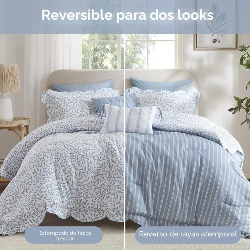 Vista 3 de Madison Park Juego de edredón floral azul Queen, juego de ropa de cama