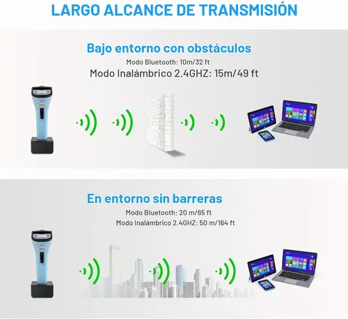 Vista 7 de NETUM Escáner de código de barras 1D, Bluetooth inalámbrico con cuna Azul