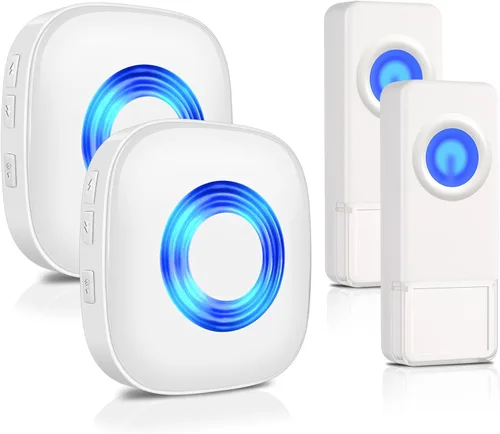 PHYSEN Timbre inalámbrico con 2 receptores y 2 botones – Kit de timbre impermeable PHYSEN que funciona a un rango de 1300 pies, 58 melodías y 5