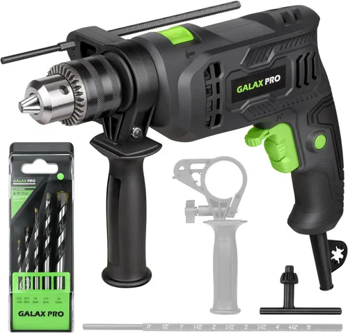 GALAX PRO Taladro de martillo con cable de 4.5 amperios 0-3000 RPM, 5 brocas, martillo y taladro, 2 funciones en 1 con 12 velocidades variables,