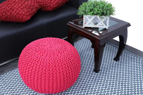 Vista 44 de FRELISH DECOR - Puf redondo otomano tejido a mano, 100% algodón, puf de punto, silla de suelo para sala de estar, reposapiés de dormitorio para sofá