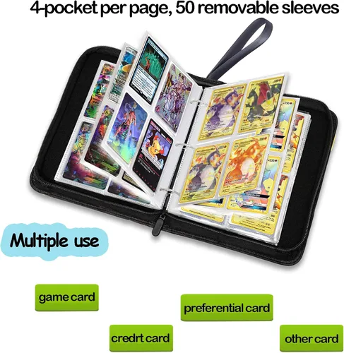 Vista 4 de Carpeta de tarjetas intercambiables carpeta de tarjetas para tarjetas de Pokémon con mangas carpeta de 4 bolsillos portatarjetas portátil