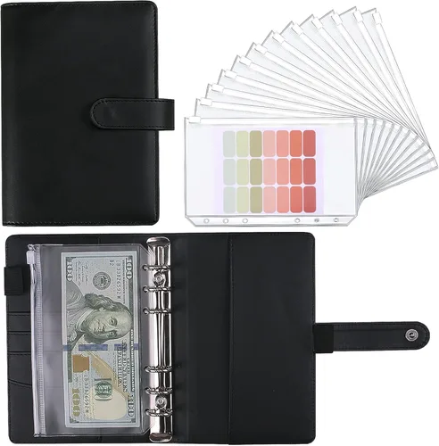 Carpeta de ahorro de dinero, libro de desafíos de ahorro con sobres de efectivo, 12 sobres con cremallera, carpeta de presupuesto A6, planificador