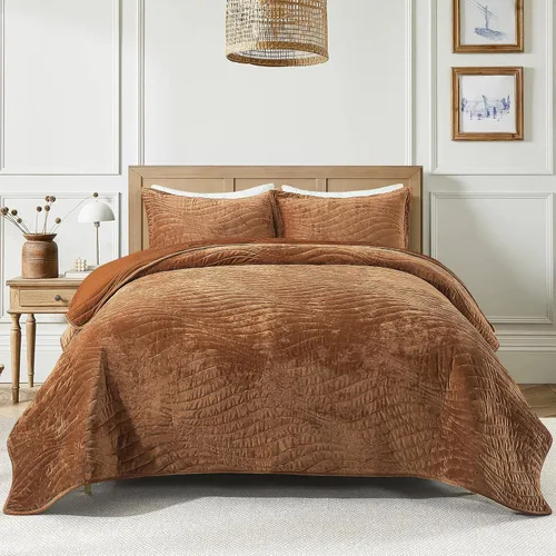 Vista 28 de HoneiLife Juego de colcha de tamaño Queen de 3 piezas y de microfibra, ligera, cubrecamas reversibles, funda de cama retro, juego de ropa de cama