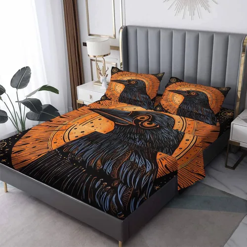 Juego de sábanas de cuervo tamaño individual – Sábanas de microfibra suave con bolsillo profundo y sábanas y fundas de almohada estampadas sin