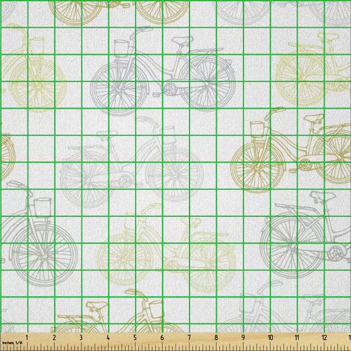 Vista 2 de Ambesonne Bicycle Fabric by The Yard, Classic Design Bicycle Drawings of Pastel Colors Retro Style White Background, Microfiber Fabric for Arts and