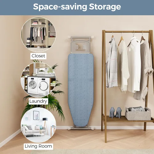 Vista 6 de COSTWAY Tabla de planchar plegable, soporte de planchado resistente de 57 x 16.5 pulgadas con 7 alturas ajustables, soporte de hierro, tela