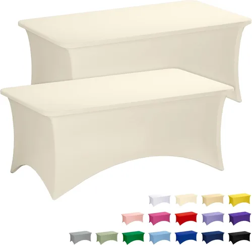 Vista 25 de Fixwal Mantel color rosa bebé, paquete de 2 manteles rectangulares de 6 pies para mesa rectangular, de elastano, lavables, elásticos para fiestas