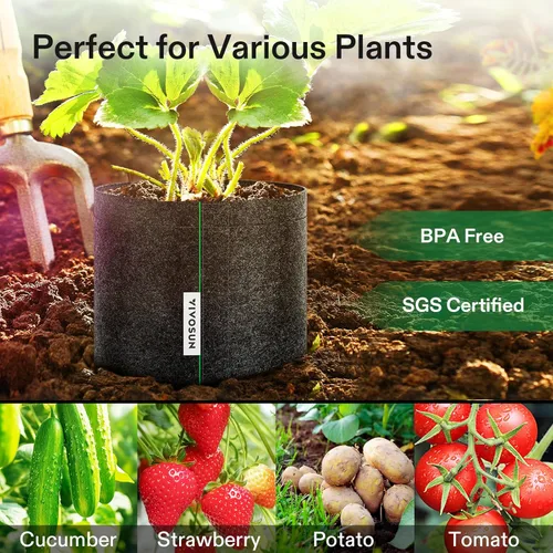 Vista 7 de VIVOSUN Paquete de 5 bolsas de cultivo de 1 galón, macetas de tela con lados autoadhesivos para trasplante