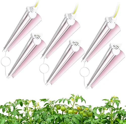 Elaruslux Paquete de 6 luces de cultivo de plantas de 4 pies, espectro completo blanco rosado T8, con interruptor de encendido/apagado y función de