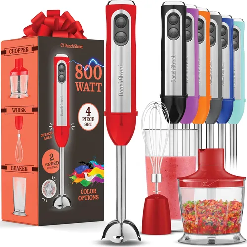 Vista 15 de Potente licuadora de inmersión, licuadora de mano eléctrica de 500 vatios con modo turbo, base desmontable. Licuadora de cocina manual con varilla